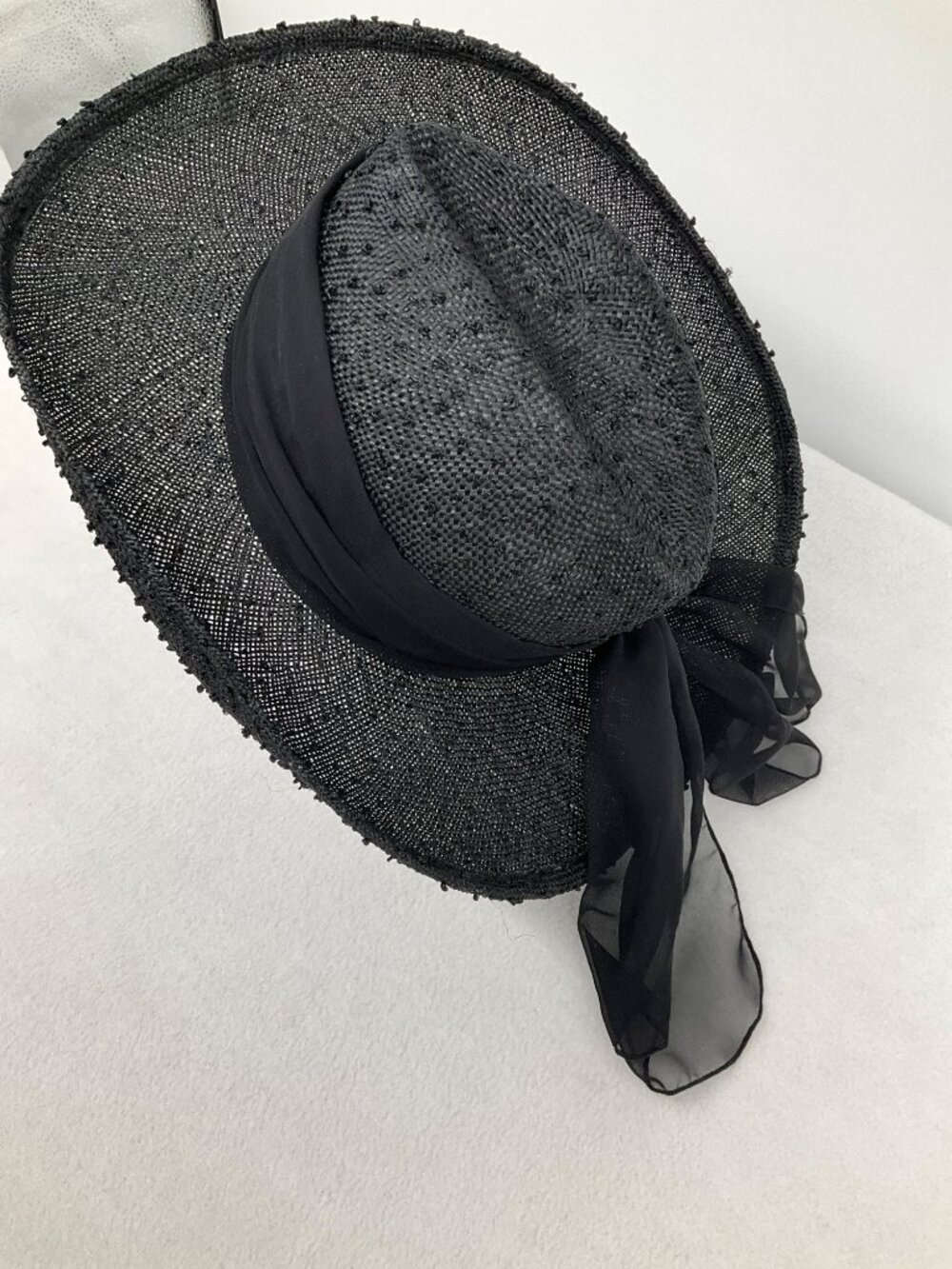 David Cohen Vintage Black textured Sun Hat with Bow - Picture 3 of 10